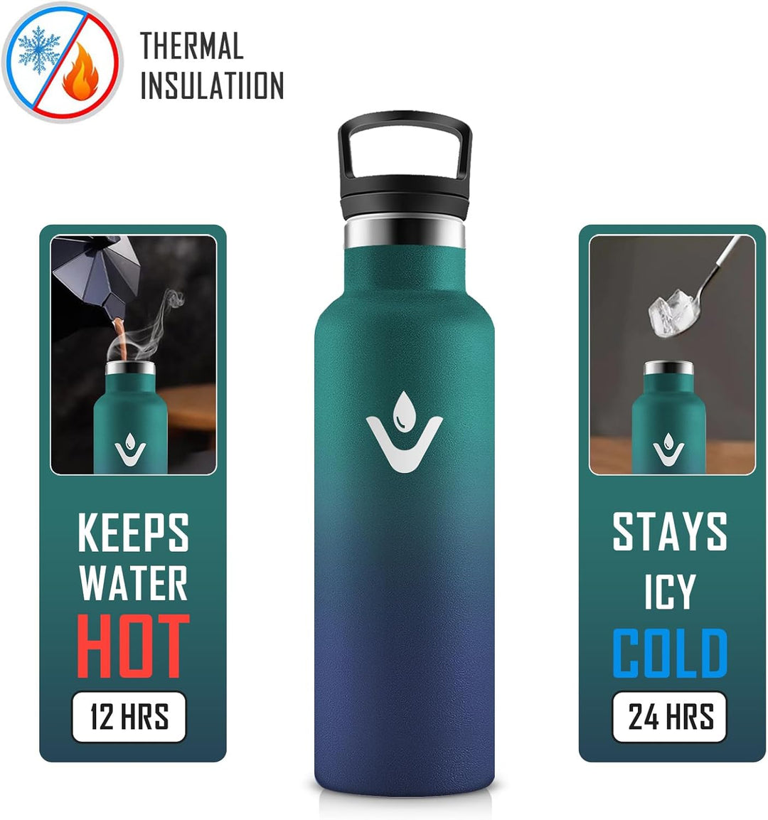 Thermosflasche 500ml mit Strohhalm, Trinkflasche Edelstahl, Doppelwandig Isoliert, BPA-frei, Kohlens