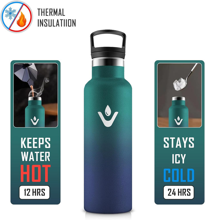 Thermosflasche 500ml mit Strohhalm, Trinkflasche Edelstahl, Doppelwandig Isoliert, BPA-frei, Kohlens