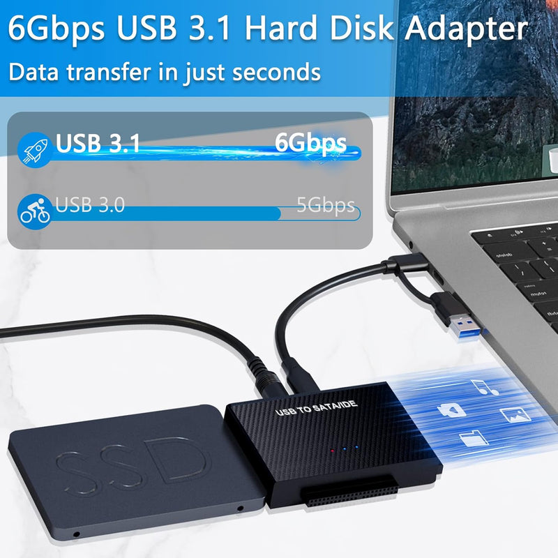 USB 3.1 Zu SATA Adapter und IDE Adapter, Universal USB Festplatten Konverter für 2,5 und 3,5 Zoll SA