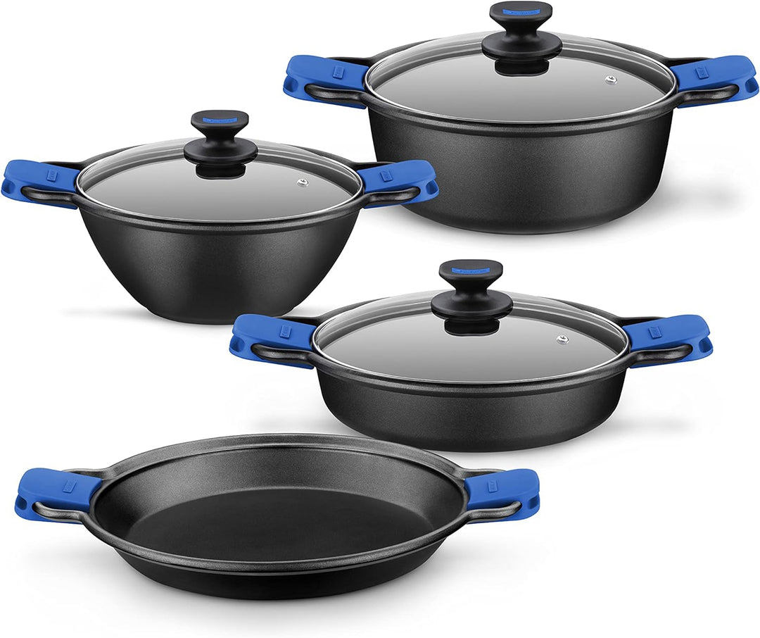 Monix Schmorkasserolle, geeignet für alle Herdarten und Induktion, Aluminium, schwarz/blau, 28. cm M