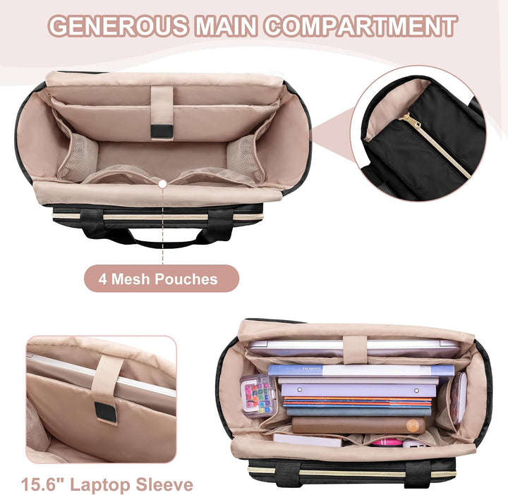 Lehrertasche für Damen, Lehrer Arbeitstasche 15,6 Zoll Laptoptasche mit Akkordeon Akten Organizer, P