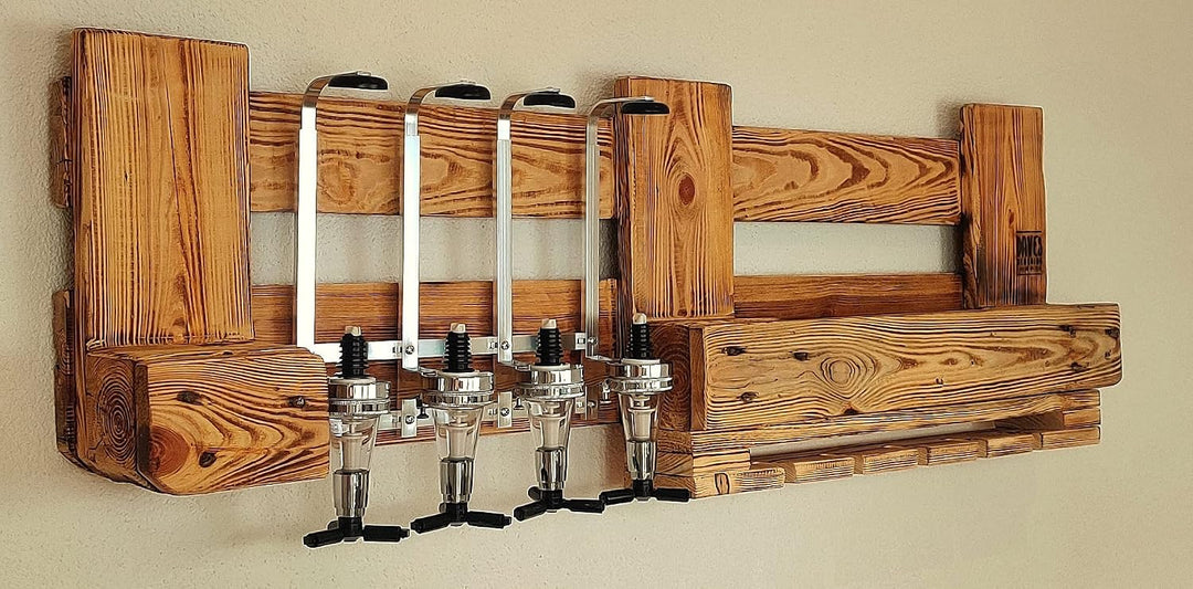 Wandbar mit Getränkespender Weinregal aus Palette Weinbar aus Holz 4 Dosierer Schnapsbar mit Flasche