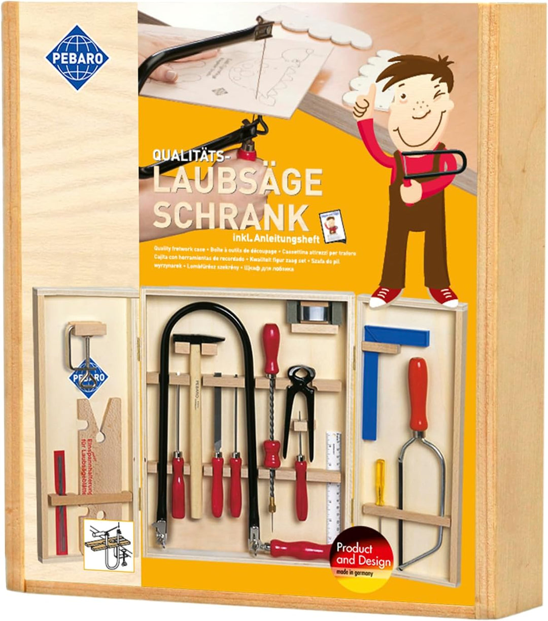 Pebaro 400 Qualitäts-Laubsägeschrank, 21 Teile, komplettes Set im Holzschrank, Stahlwerkzeuge, Laubs
