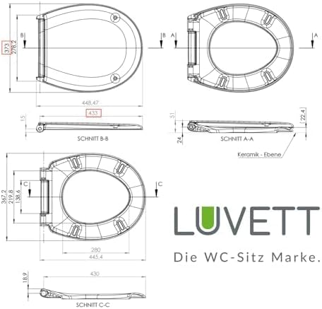 LUVETT® WC-Sitz S100 mit Glitzer-Steinen, oval, mit Absenkautomatik SoftClose®, abnehmbar, antibakte