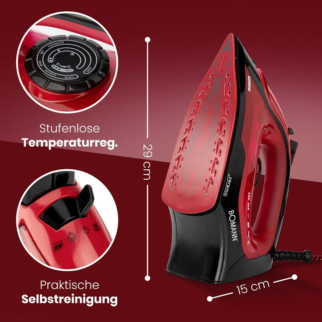 Bomann® Dampfbügeleisen mit Keramiksohle | 2200W | Bügeleisen mit Dampf | 250ml Tank | schnelle Aufh