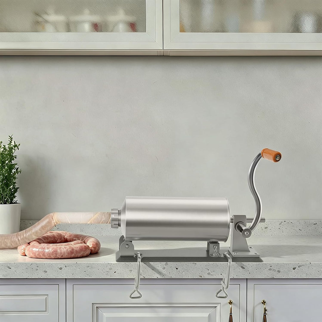 Manuelle Wurstfüllmaschine Horizontal 3L | Wurstfüller Aus Edelstahl Mit 4 Füllrohren, Handkurbel-Wu