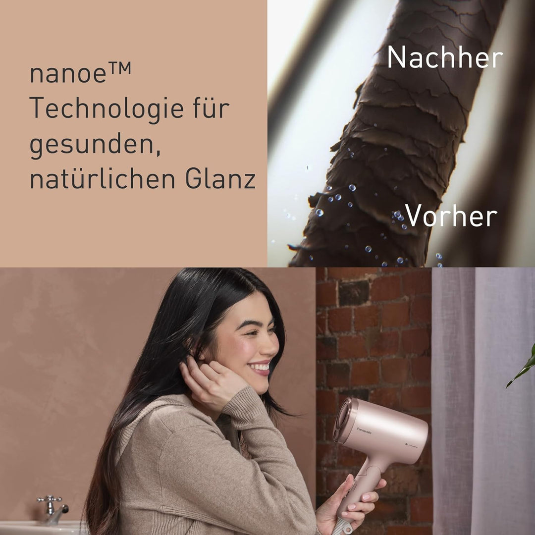 Panasonic EH-NA7M-P825 nanoe Haartrockner für glänzendes Haar, faltbares Design, Schnelltrocknen, Ko
