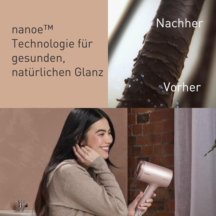 Panasonic EH-NA7M-P825 nanoe Haartrockner für glänzendes Haar, faltbares Design, Schnelltrocknen, Ko