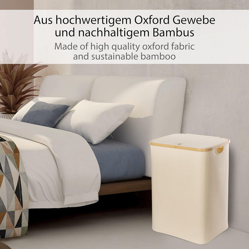 ONVAYA® Wäschekorb mit Deckel | 70 Liter | Beige | Wäschesammler fürs Badezimmer | Wäschetruhe aus B