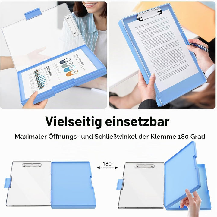 Piasoenc Klemmbrett mit Aufbewahrung, Klemmbretter mit 2 Aufbewahrungsboxen und A4-Papierordner, kla