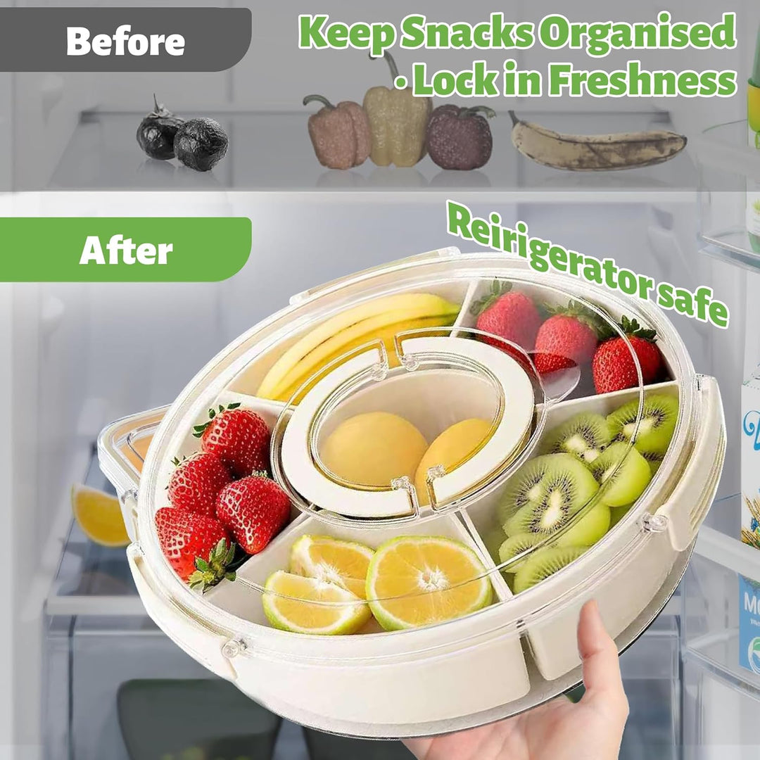 Snackbox mit Fächern – Spülmaschinengeeignet Snackdose | Snackschale | Servierplatte mit Deckel, Unt