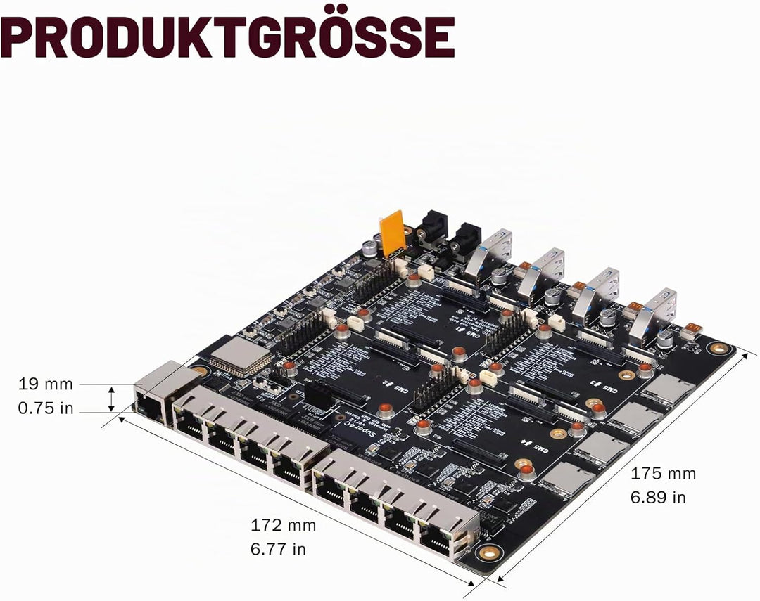 DeskPi Super4C für Raspberry Pi Compute Module 5, Cluster Mini-ITX Board Unterstützt 4 CM5, 2.5GbE +