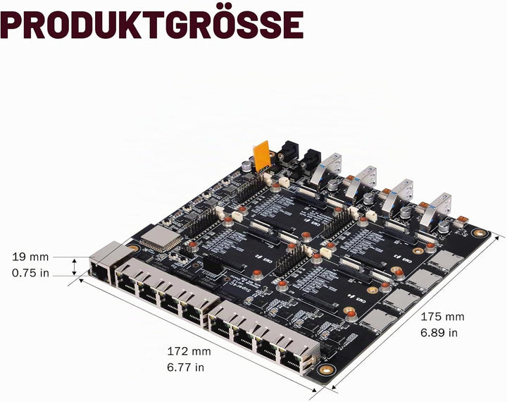 DeskPi Super4C für Raspberry Pi Compute Module 5, Cluster Mini-ITX Board Unterstützt 4 CM5, 2.5GbE +