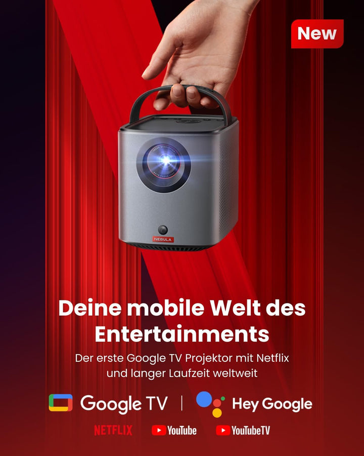 Nebula Anker Mars 3 Air Mini Beamer, 1080p, mit Google TV, Smart, WLAN Projektor, Tragbarer Projekto