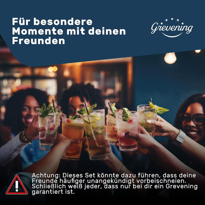 Grevening® Cocktail Shaker Set 16-teilig in praktischer und edler Holzkiste, tolle Geschenkverpackun