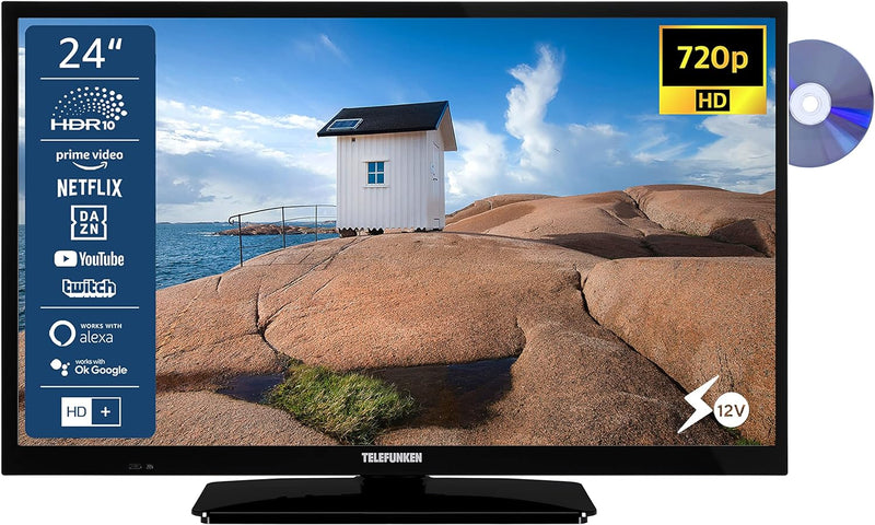 TELEFUNKEN XH24SN550MVD 24 Zoll Fernseher/Smart TV (HD Ready, HDR, Triple-Tuner, 12 Volt, DVD-Player