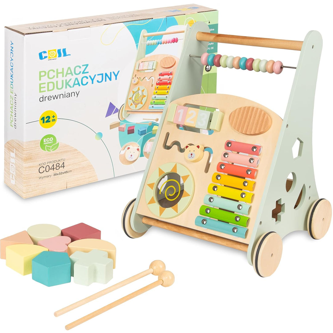 COIL Babywalker Lauflernwagen 3in1, Kinderwagen aus Holz, Lernspielzeug, ab 12 Monaten (Grün), grün