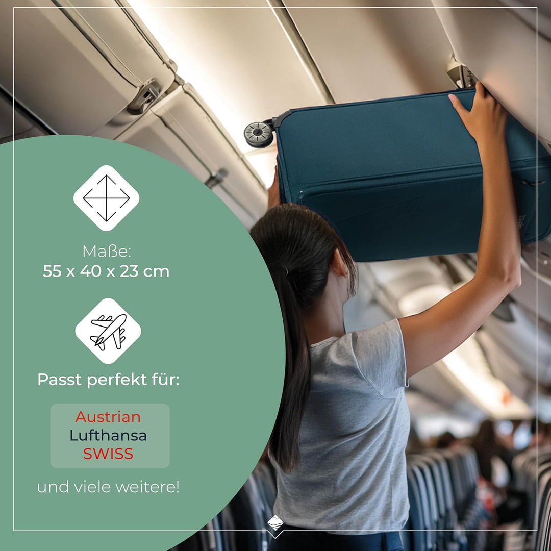 travelite Handgepäck Koffer mit 4 Rollen für Lufthansa, Austrian + Swiss, integriertes Zahlenschloss
