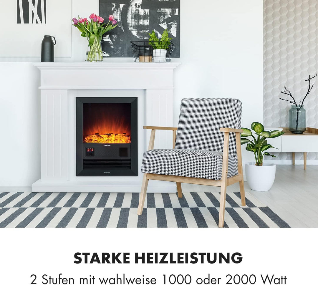 Klarstein Chamonix Kamin elektrisch, Retro Elektrokamin Nostalgie Elektro Kamin mit Heizlüfter (35cm