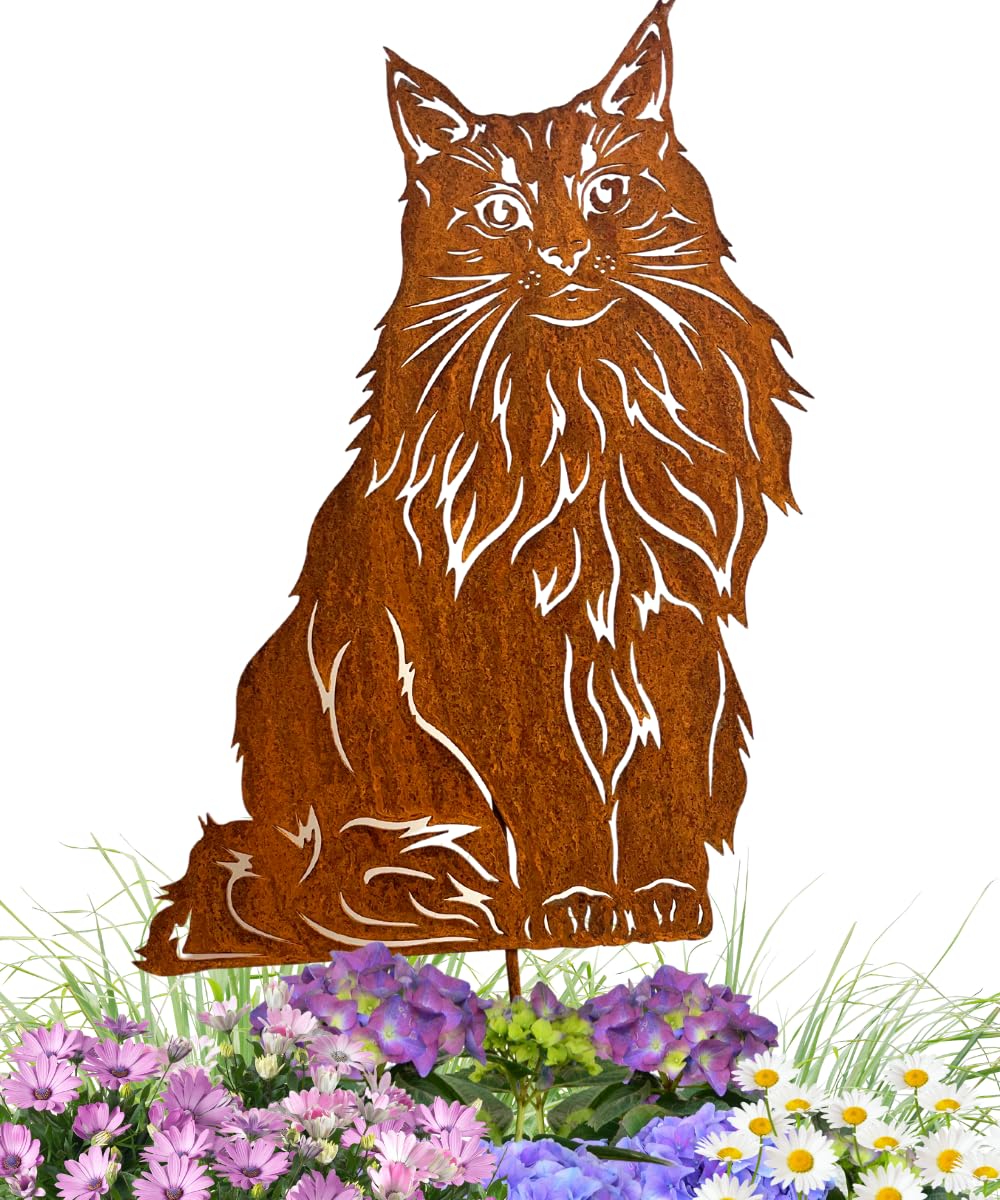 Terma Stahldesign Maine Coon Katze Gartenstecker Rostfigur Made in Germany Gartendeko Katze edelrost