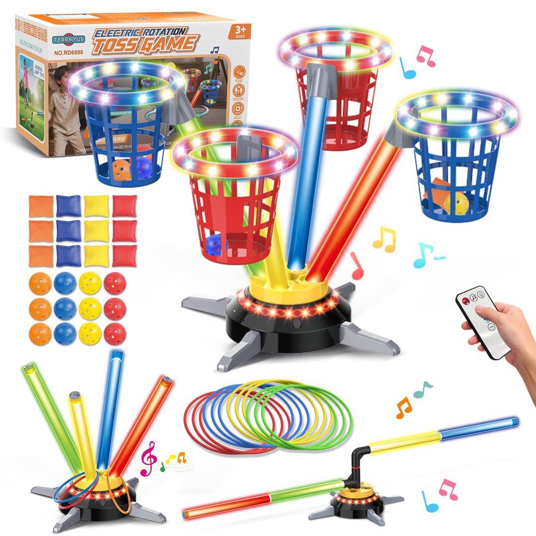 3-in-1 Ringwurfspiel mit Sandsäckchen für Kinder, wiederaufladbares Hüpfspiel mit Musik Licht, elekt