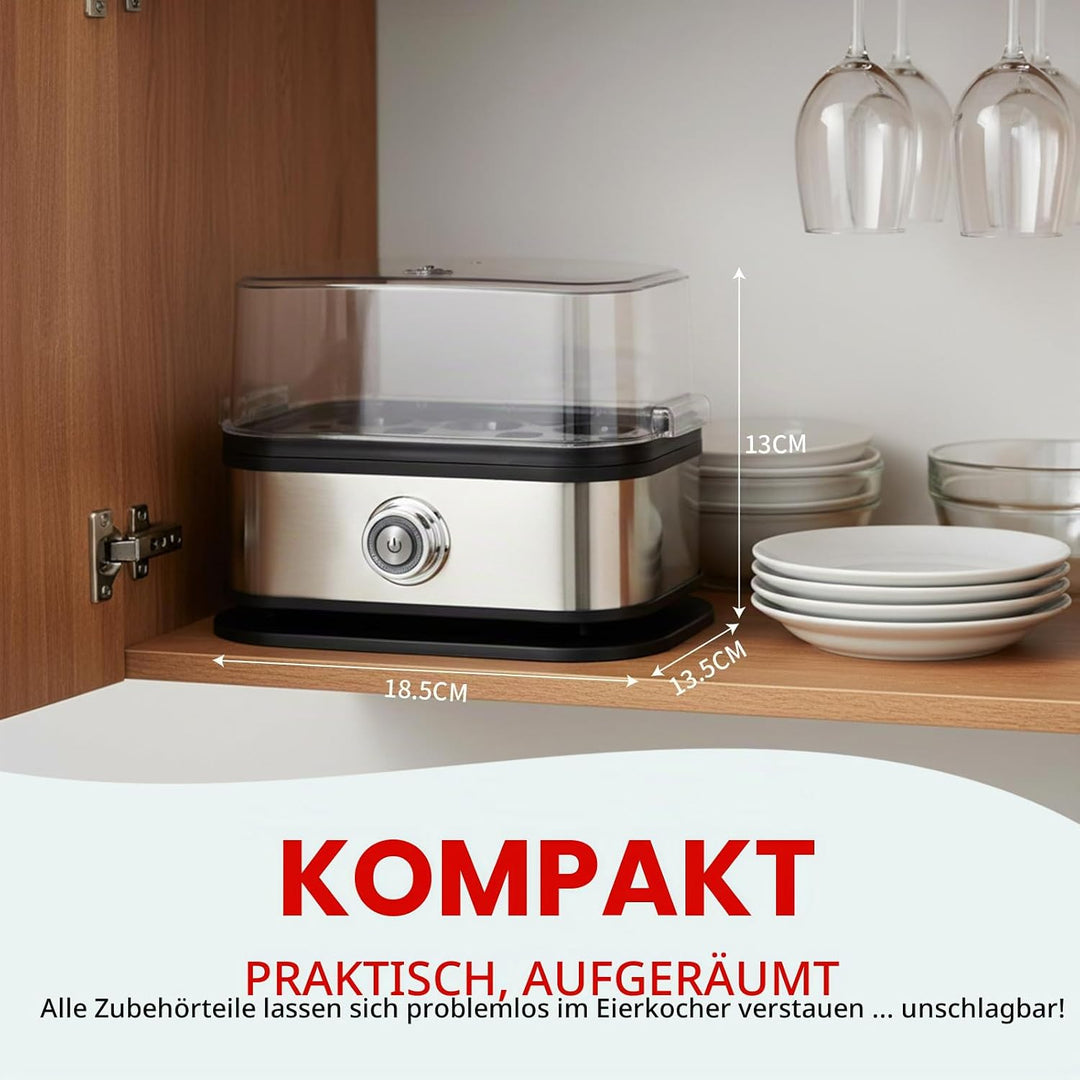Cozary Eierkocher Edelstahl, Eierkocher 6 Eier, 400 Watt, punktgenaues Zubereiten dank Härtegradeins