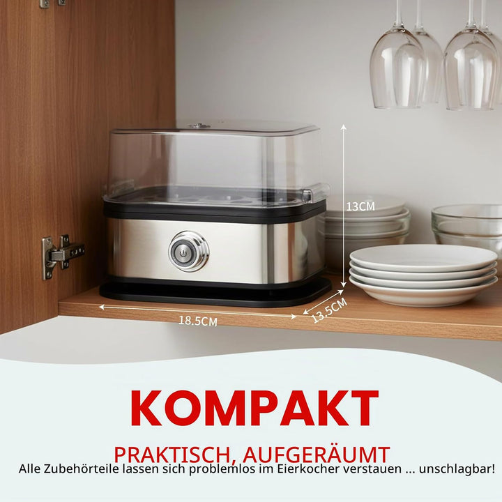 Cozary Eierkocher Edelstahl, Eierkocher 6 Eier, 400 Watt, punktgenaues Zubereiten dank Härtegradeins