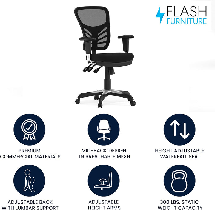 Flash Furniture Bürostuhl mit mittelhoher Rückenlehne – Ergonomischer Schreibtischstuhl mit verstell
