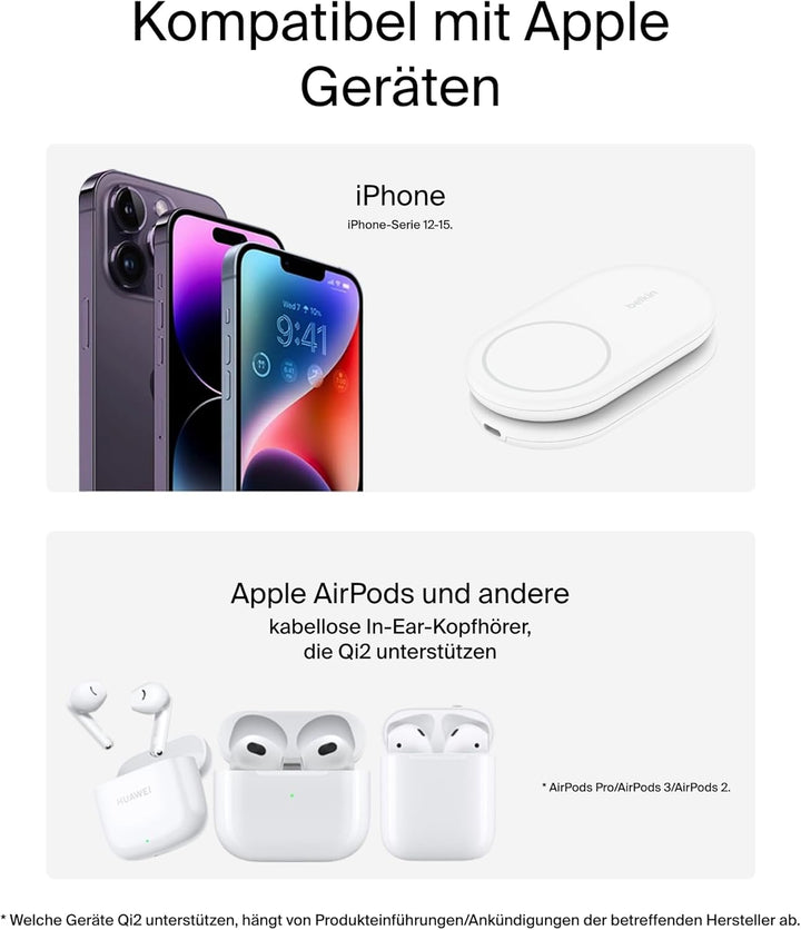 Belkin BoostCharge 2-in-1 magnetisches einklappbares Ladegerät Qi2, MagSafe-kompatibles 15 W, Schnel