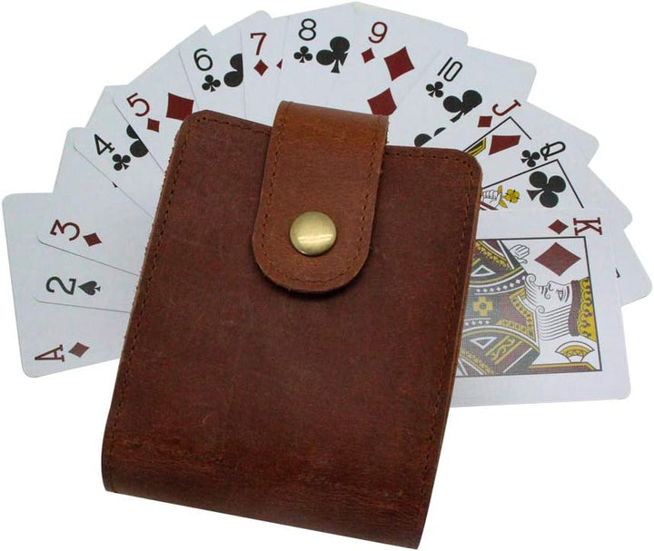 boshiho Spielkartenetui, Echtes Leder Doppelkartendeckhalter Box（Brown）