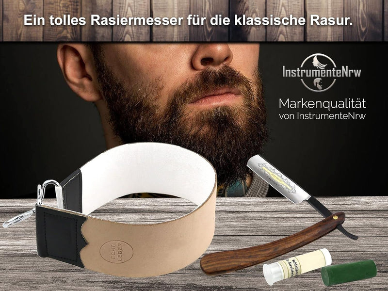 Rasiermesser-Set Rasier Set Herren Rasiermesser Holz Griff Goldätzung Schwarze Klinge mit Paste aus