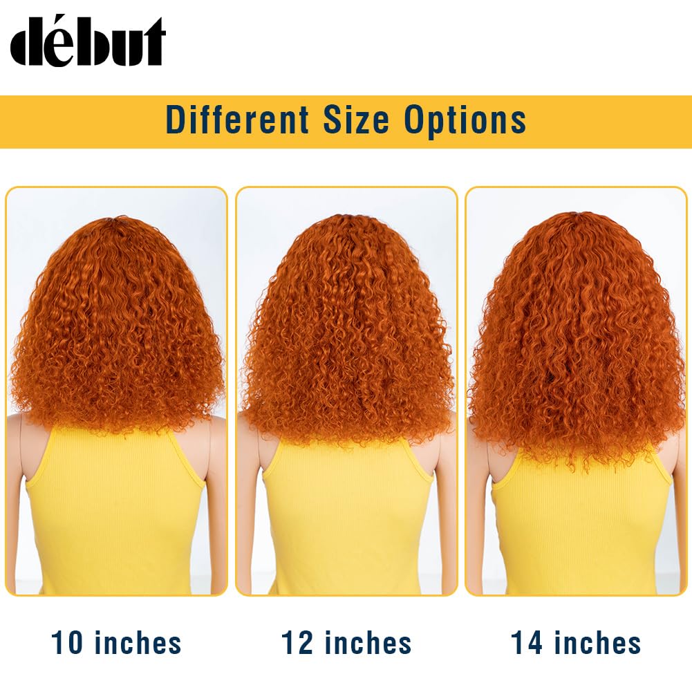 DÉBUT Echthaar Perücke mit Pony Kurze lockige Bob Perücke Echthaar Jerry Curl Bob Perücke für schwar