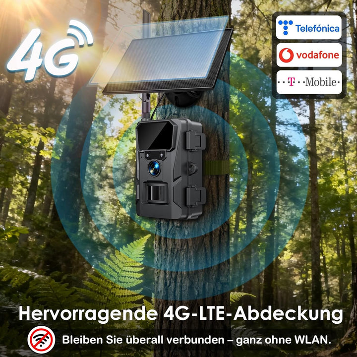 WOLFANG Wildkamera 2K 48MP, 4G LTE Live-Solar-Übertragung Wildkamera mit Handyübertragung-App, Echtz
