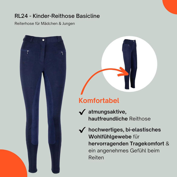 RL24 - Kinder Reithose Vollbesatz Basicline | Vollbesatz-Reithose für Kinder – Reiterhose 86 Dunkelb