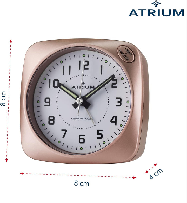 Atrium Funkwecker Analog Quarz ohne Ticken grosse Zahlen sehr deutlich mit Licht und Snooze rosé A61