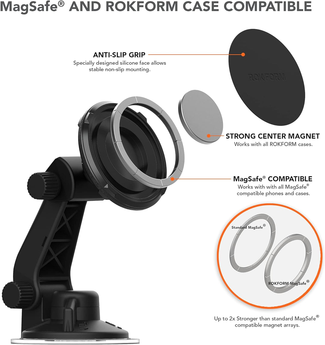 ROKFORM - Verstellbare magnetische Telefonhalterung für Windschutzscheibe, kompatibel mit MagSafe-Sc