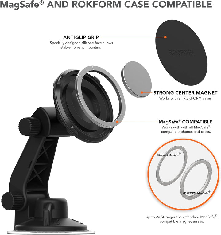 ROKFORM - Verstellbare magnetische Telefonhalterung für Windschutzscheibe, kompatibel mit MagSafe-Sc