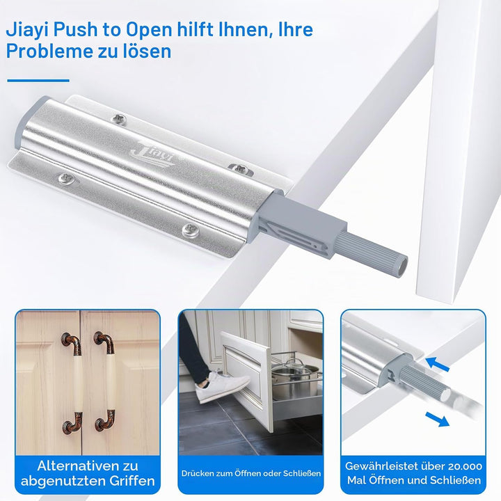 Drucktüröffner Push to Open Magnet Jiayi 4 Stück Schrank Türöffner Tip On für Türen Möbel Schubladen