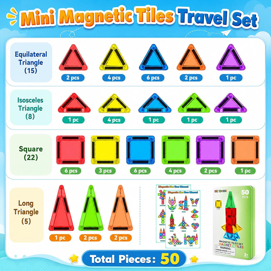 50 PCS Magnetfliesen, 3D Magnetische Bausteine Kit, STEM Reise Magnetfliesen für Kinder mit Eisen Ca
