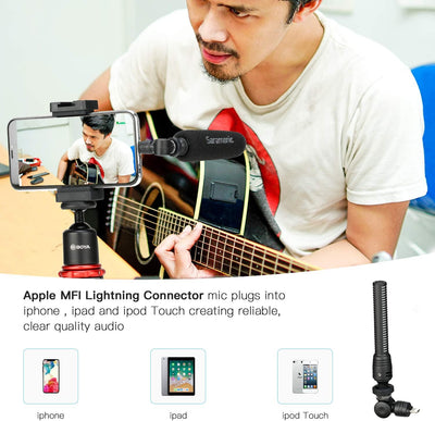 Saramonic Unidirectional Plug Play iPhone Microphone, Kompaktes Richtmikrofon für iOS-Geräte Vlog, P