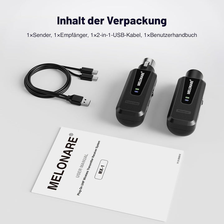 Melonare Plug on UHF 900MHz XLR Wireless Microphone Adapter, XLR Wireless Audio Transmitter & Receiv