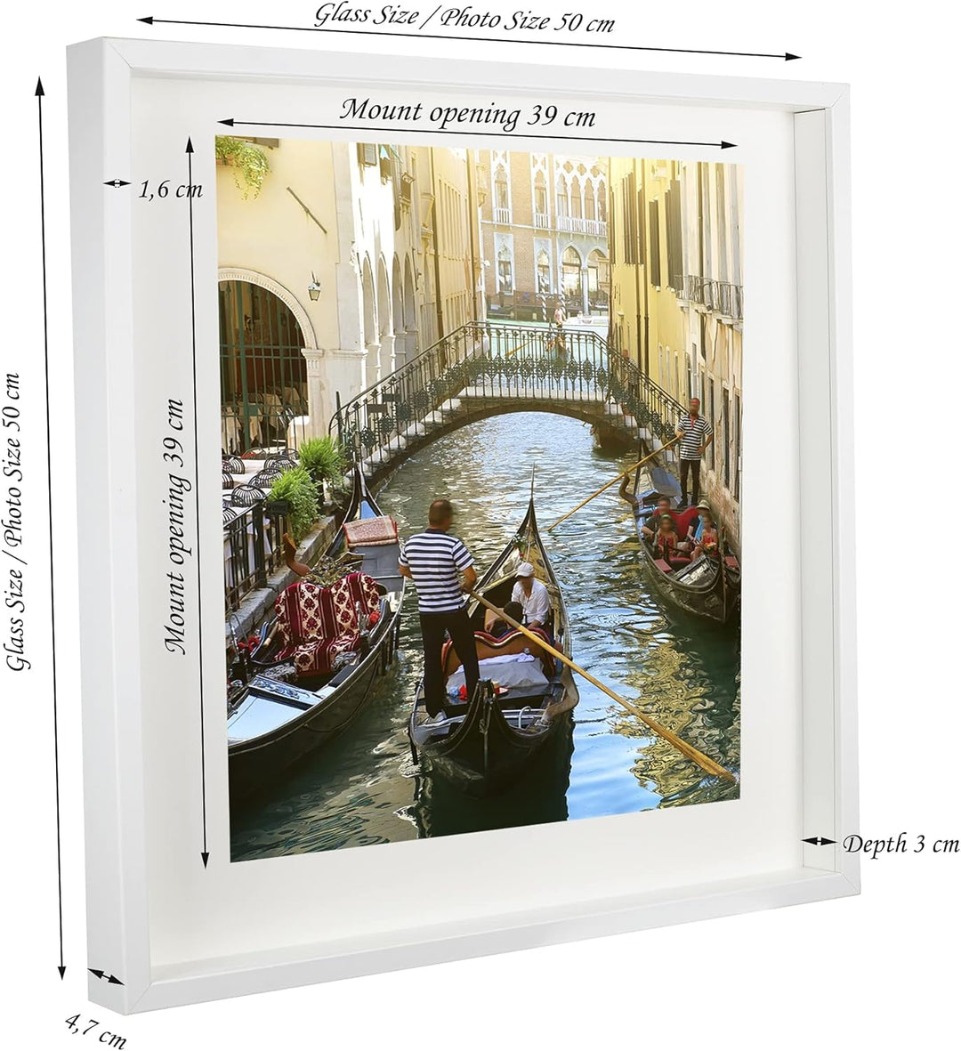 BD ART 50x50 cm gross Box 3D Objektrahmen Bilderrahmen mit Passepartout 40x40 cm, Weiss Quadratische
