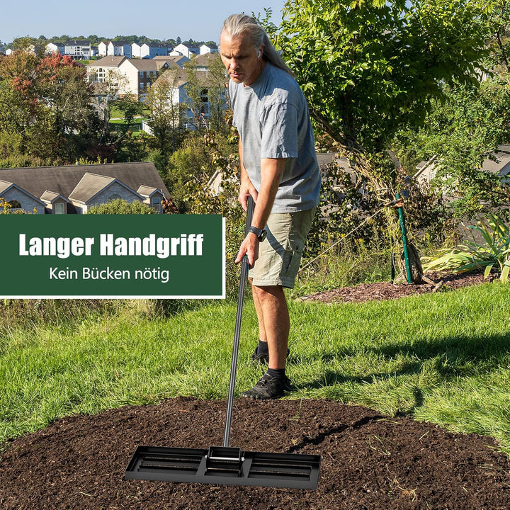 COSTWAY Rasen Nivellierrechen Metall, Rasenrechen mit ergonomischem Griff, Nivellierung von Sand Bod