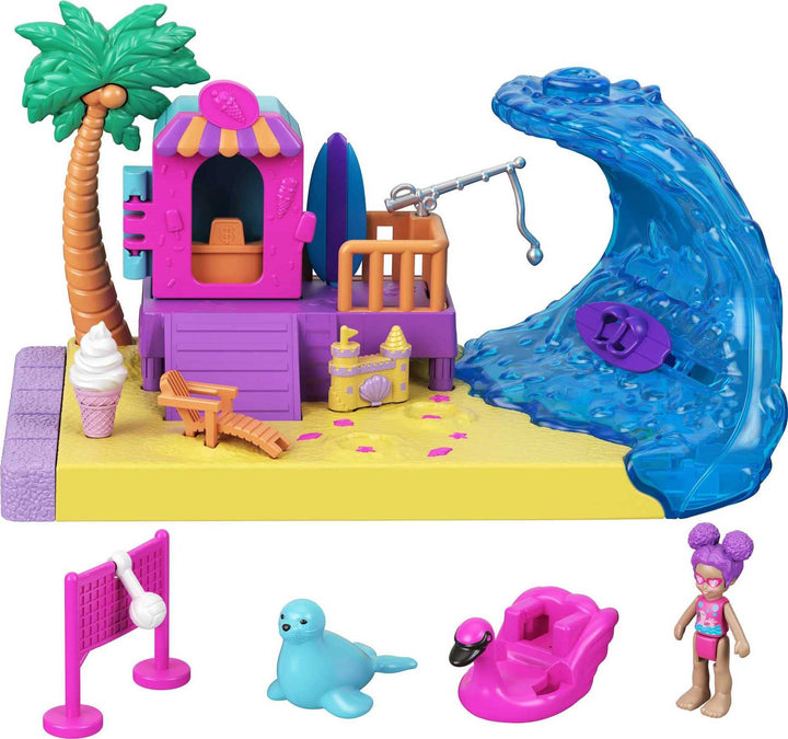 Polly Pocket GTM68 - Pollyville Sonnenstrand, kleine Puppe, Tierfigur, tolles Spielzeug Geschenk für