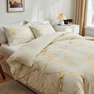 Bettwäsche 135x200 2er Set Beige Gold Aesthetic Marmor Microfaser Bettwäsche Set Luxus Modern Bettbe