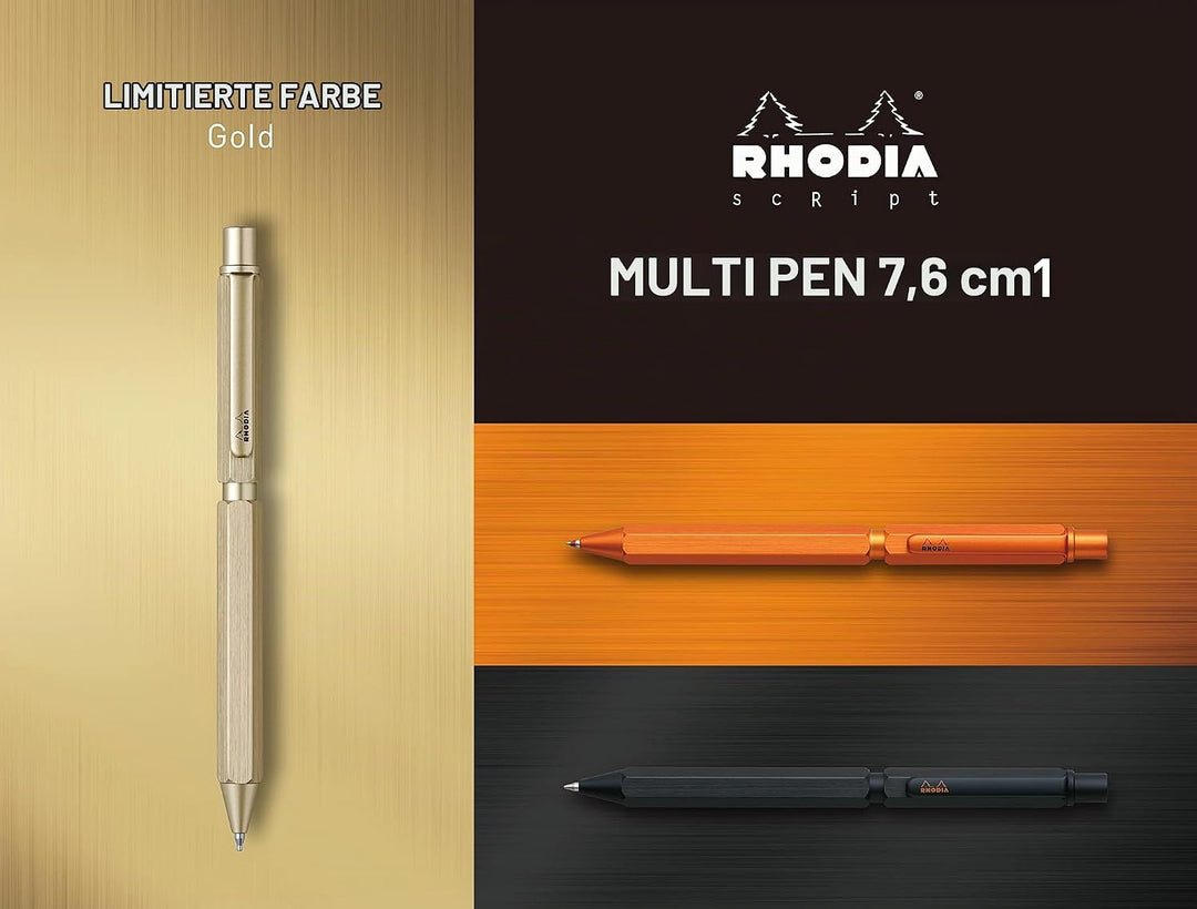 Rhodia 9345C - 3-in-1 ScRipt Multipen 2 Kugelschreiber 0,5 mm schwarz &amp; rot + 1 Druckbleistift Graph