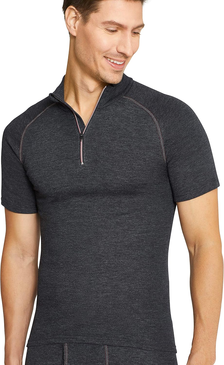 con-ta Thermo Kurzarm Shirt mit Zipper für Herren, wärmendes T-Shirt aus natürlicher Baumwolle, bequ