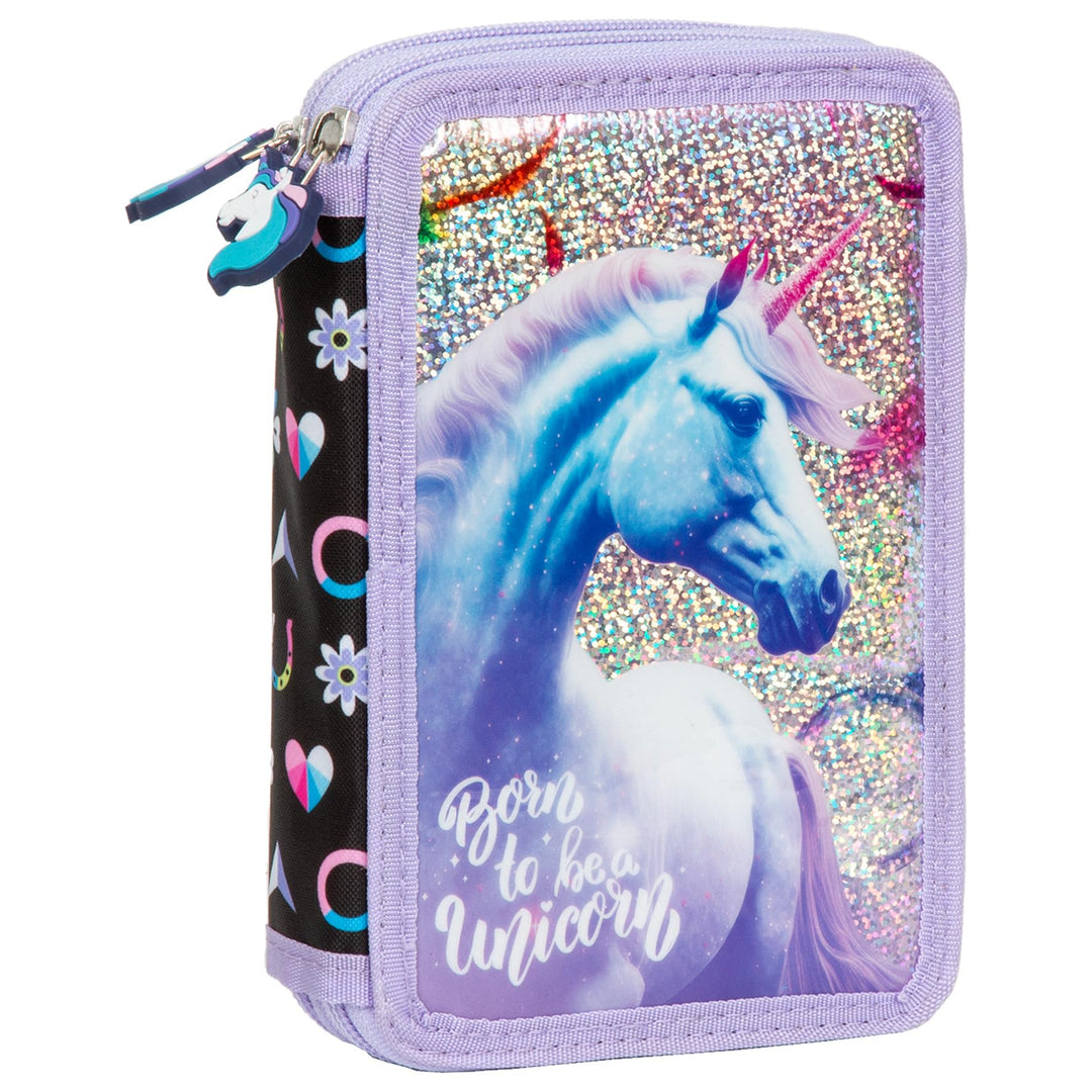Ragusa-Trade Mädchen Kinder Pferde Einhorn Unicorn 2-Fach Federtasche Federmappe Schlamper 27 TLG. g