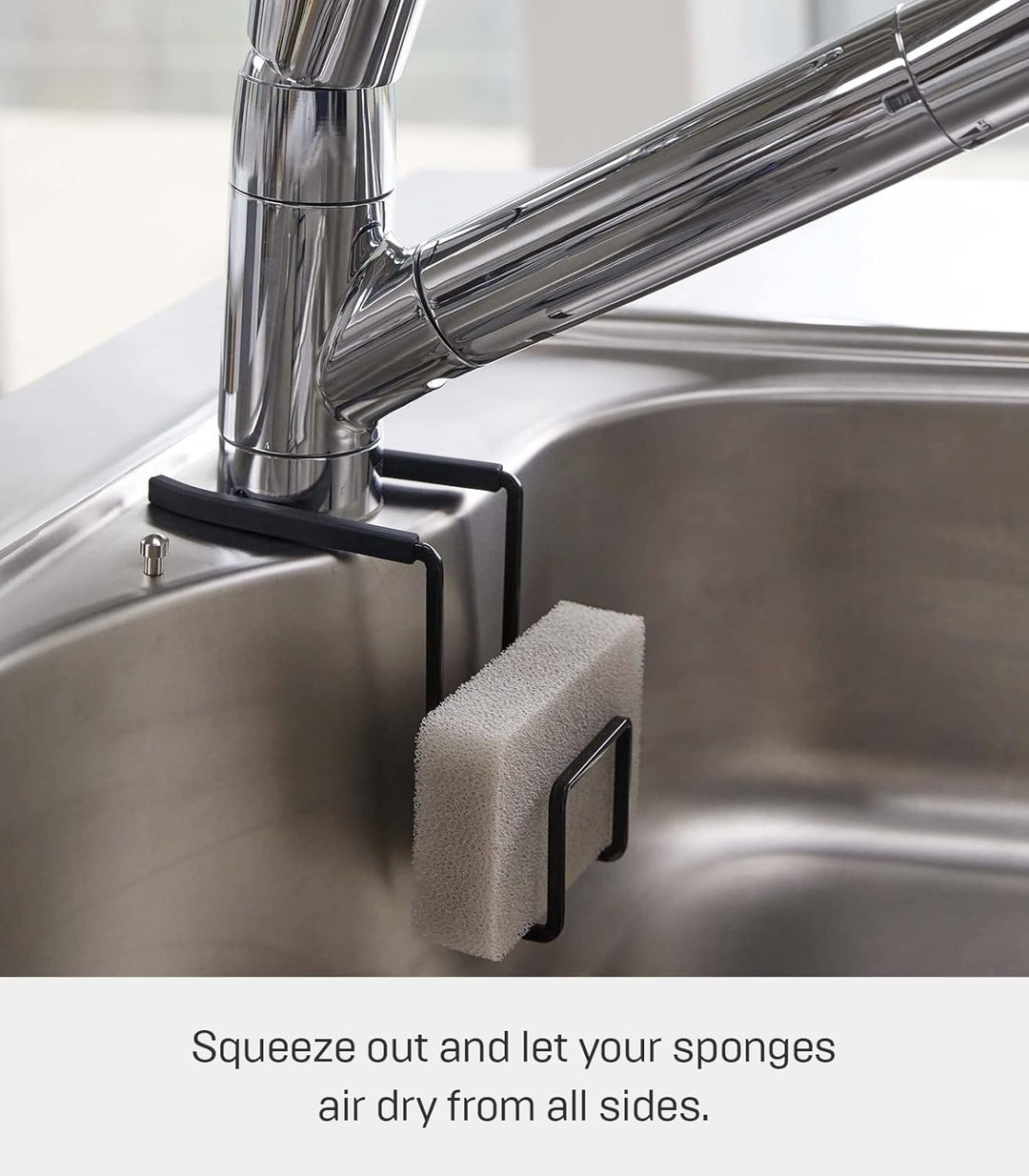 YAMAZAKI Home Wasserhahn Aufhängen – Küchen-Organizer für Spüle | Stahl | Schwammhalter, Legierter,
