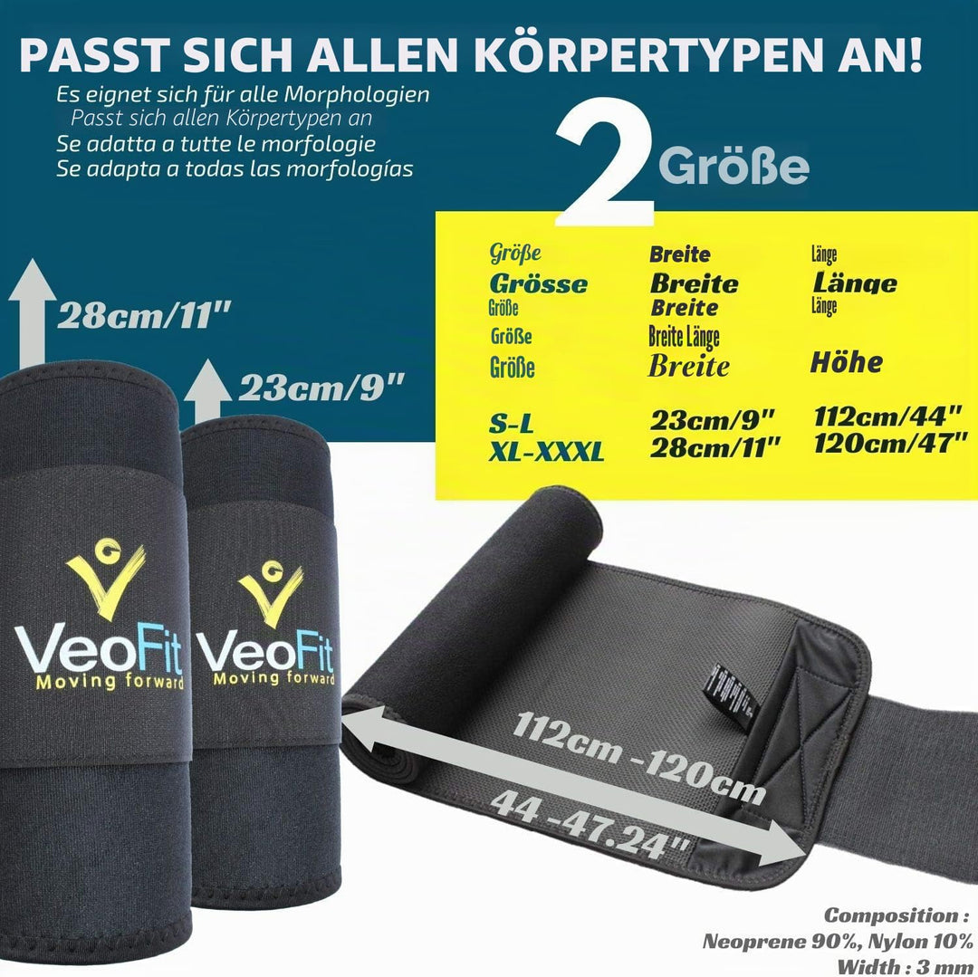 VeoFit Schwitzgürtel für den Bauch: Premium-Bauchweg-Gürtel, für Mann & Frau/Zwei Grösse/Macht Sie s